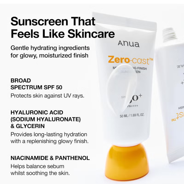 ANUA ZERO CAST MOIST FINISH SUNSCREEN SPF50 50ML