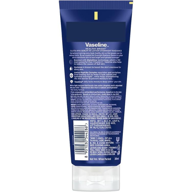 VASELINE GLUTA-HYA OVERNIGHT RADIANCE REPAIR 200ML